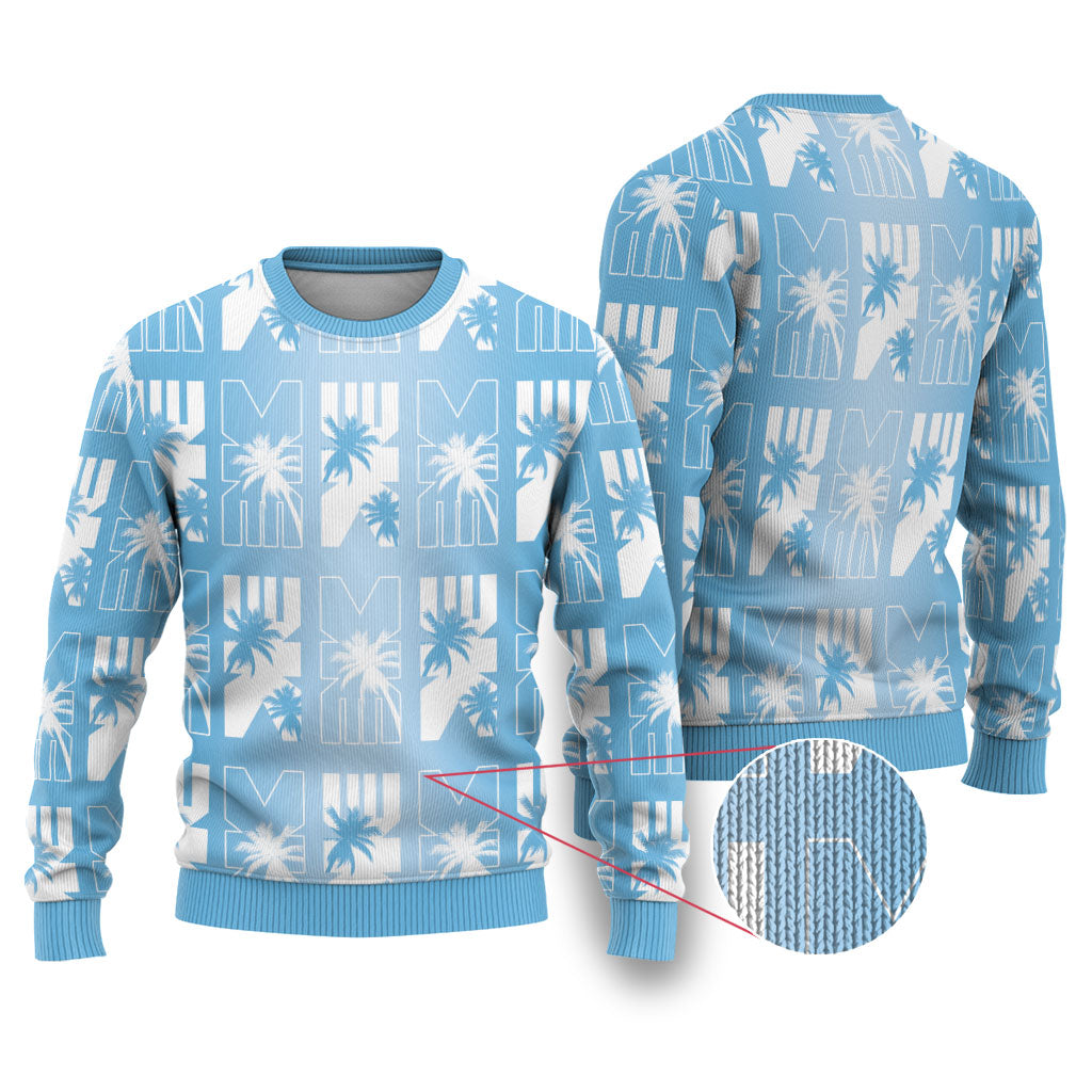 Bula Fiji Ugly Christmas Sweater Blue Makare Masi Tapa Pattern