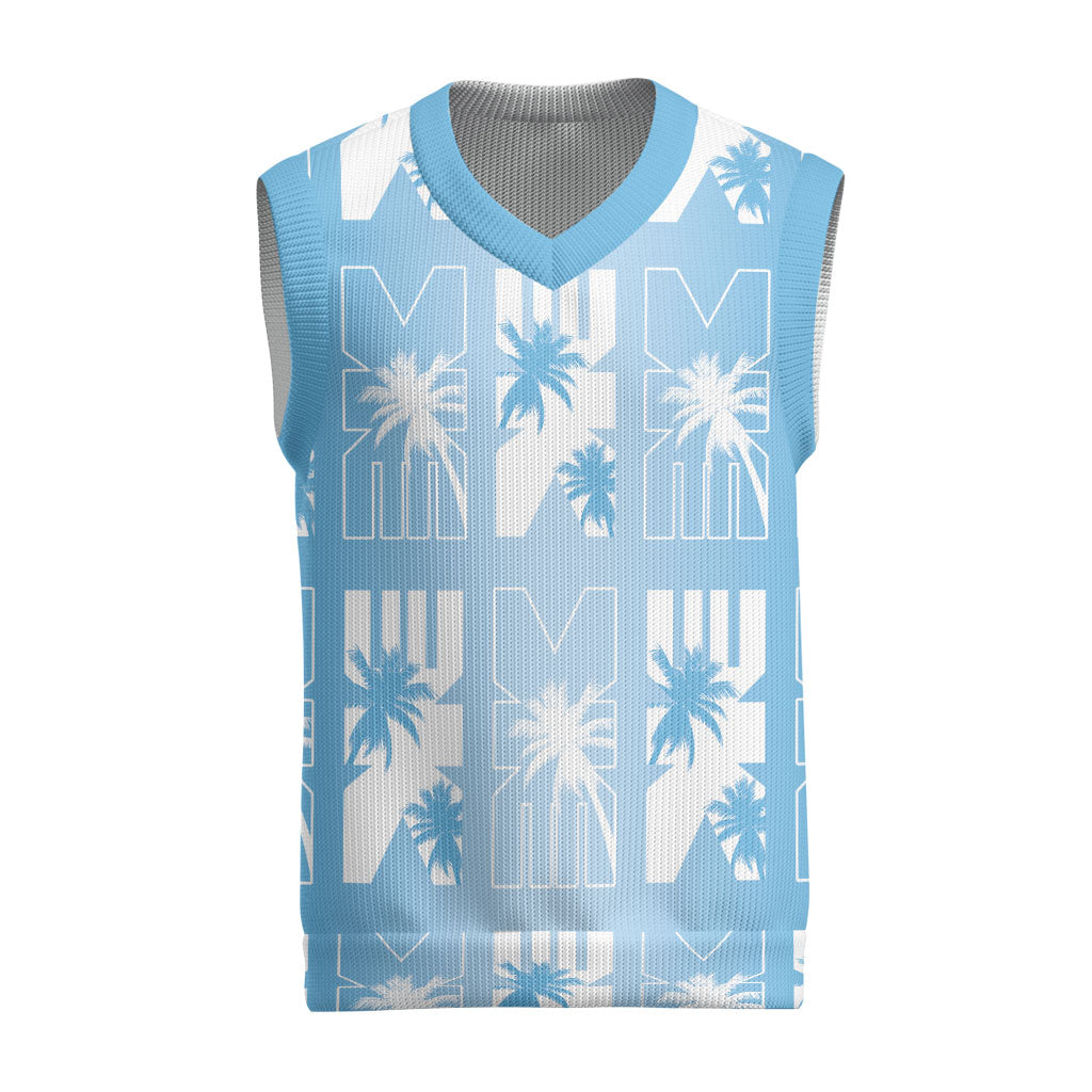 Bula Fiji Christmas Knitted V-Neck Vest Blue Makare Masi Tapa Pattern LT05 Blue - Polynesian Pride