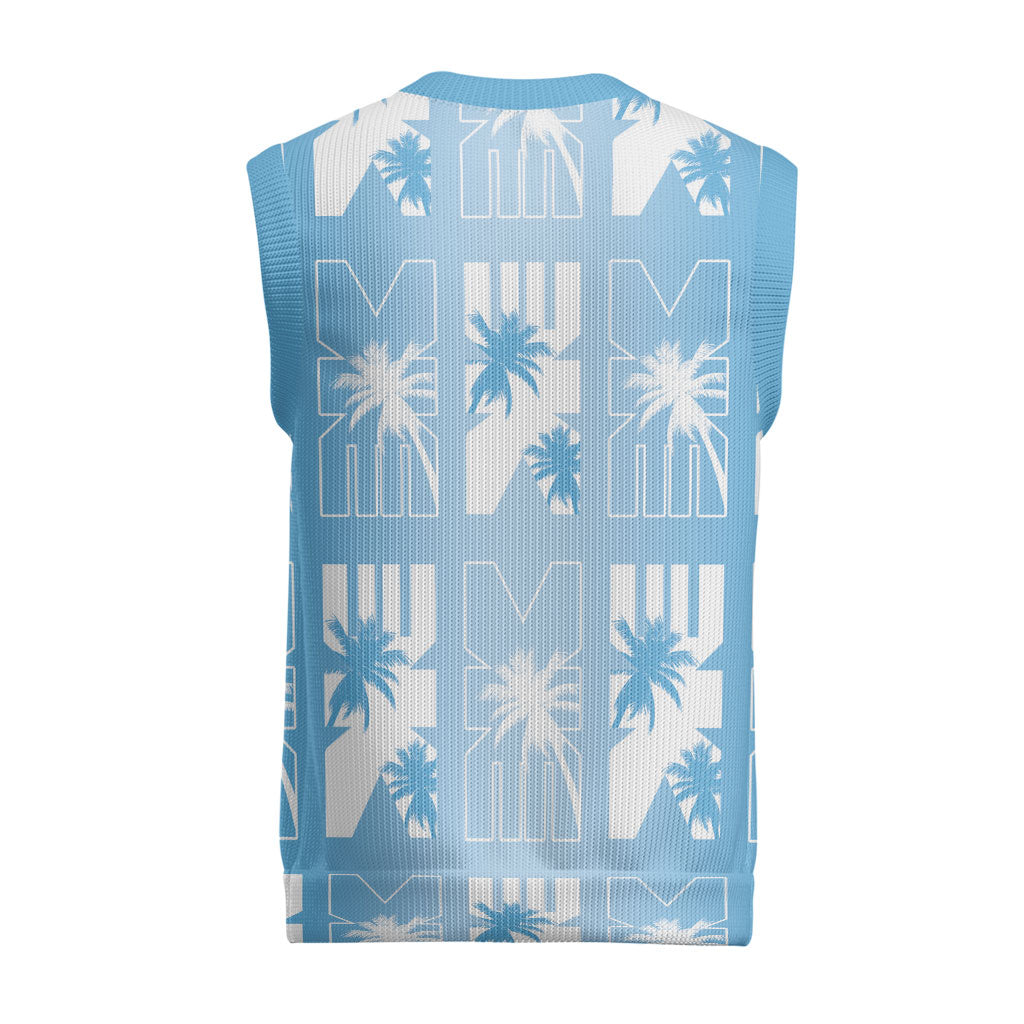 Bula Fiji Christmas Knitted V-Neck Vest Blue Makare Masi Tapa Pattern LT05 - Polynesian Pride