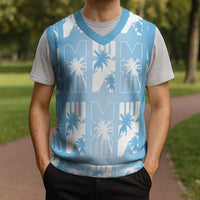 Bula Fiji Christmas Knitted V-Neck Vest Blue Makare Masi Tapa Pattern LT05 - Polynesian Pride