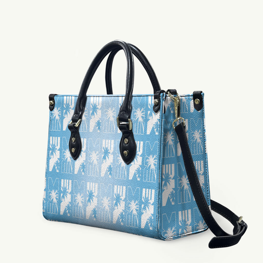 Bula Fiji Leather Bag Blue Makare Masi Tapa Pattern LT05 Blue - Polynesian Pride