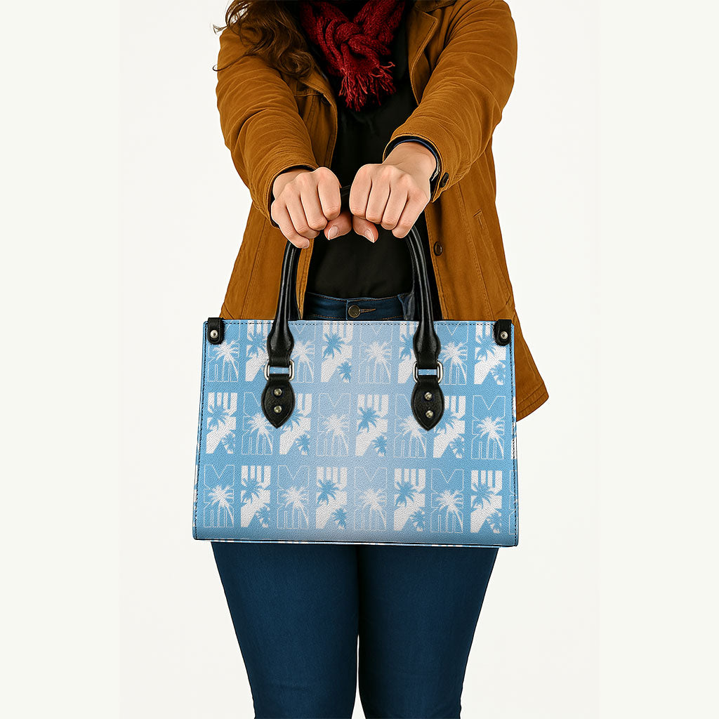 Bula Fiji Leather Bag Blue Makare Masi Tapa Pattern LT05 - Polynesian Pride