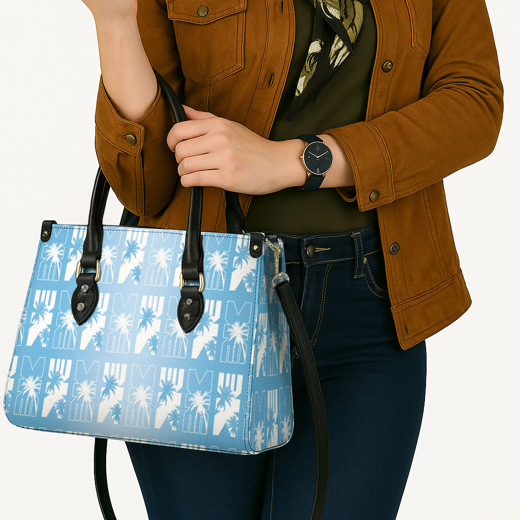 Bula Fiji Leather Bag Blue Makare Masi Tapa Pattern LT05 - Polynesian Pride