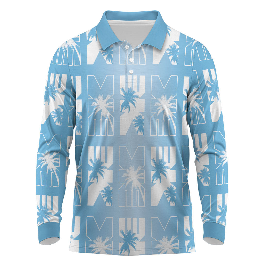 Bula Fiji Long Sleeve Polo Shirt Blue Makare Masi Tapa Pattern LT05 Blue - Polynesian Pride
