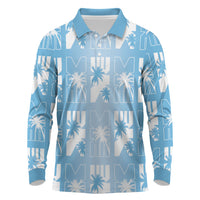 Bula Fiji Long Sleeve Polo Shirt Blue Makare Masi Tapa Pattern LT05 Blue - Polynesian Pride