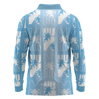 Bula Fiji Long Sleeve Polo Shirt Blue Makare Masi Tapa Pattern LT05 - Polynesian Pride