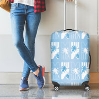 Bula Fiji Luggage Cover Blue Makare Masi Tapa Pattern LT05 - Polynesian Pride