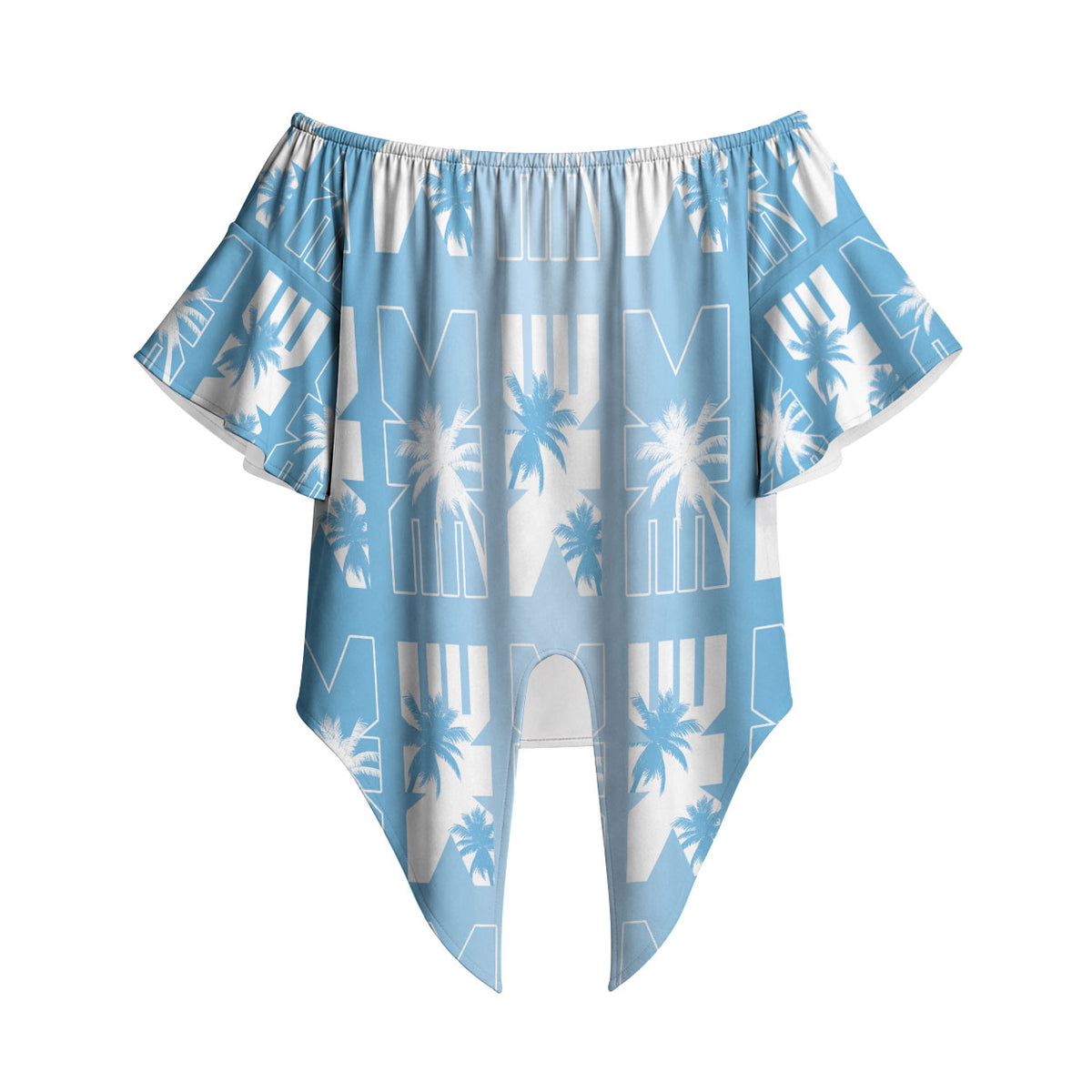 Bula Fiji Off Shoulder Wrap Waist Top Blue Makare Masi Tapa Pattern LT05 - Polynesian Pride
