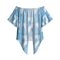 Bula Fiji Off Shoulder Wrap Waist Top Blue Makare Masi Tapa Pattern LT05 - Polynesian Pride