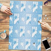 Bula Fiji Puzzle Blue Makare Masi Tapa Pattern LT05 Blue - Polynesian Pride