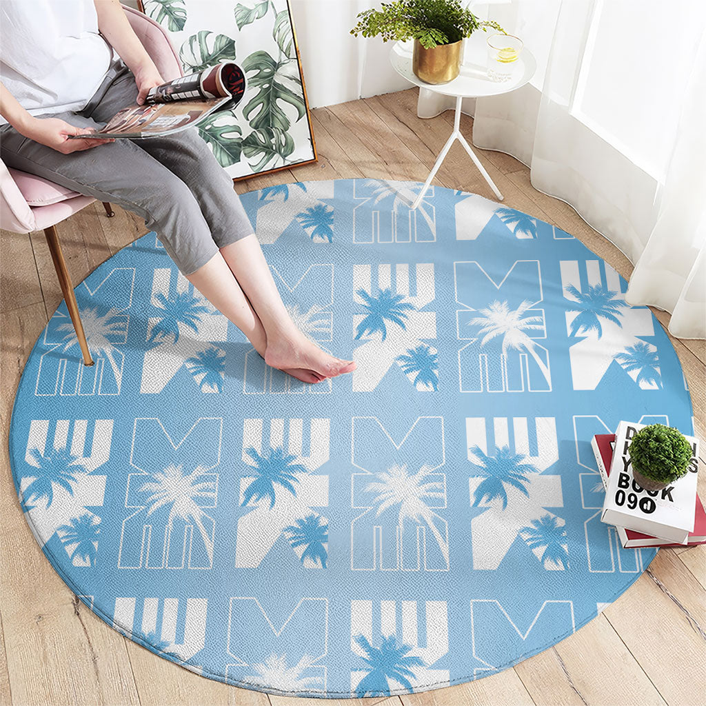 Bula Fiji Round Carpet Blue Makare Masi Tapa Pattern LT05 - Polynesian Pride