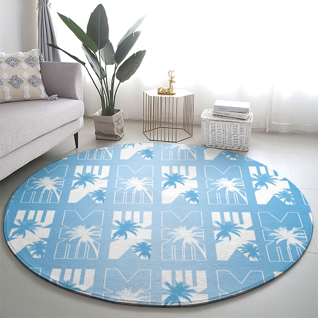 Bula Fiji Round Carpet Blue Makare Masi Tapa Pattern LT05 - Polynesian Pride