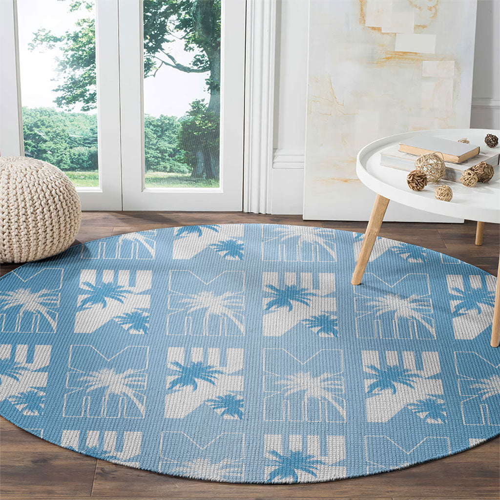 Bula Fiji Round Carpet Blue Makare Masi Tapa Pattern LT05 - Polynesian Pride