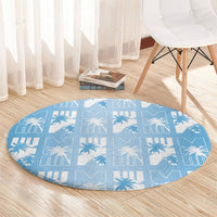 Bula Fiji Round Carpet Blue Makare Masi Tapa Pattern LT05 - Polynesian Pride