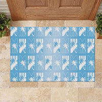 Bula Fiji Rubber Doormat Blue Makare Masi Tapa Pattern LT05 Blue - Polynesian Pride