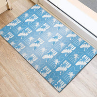 Bula Fiji Rubber Doormat Blue Makare Masi Tapa Pattern LT05 - Polynesian Pride