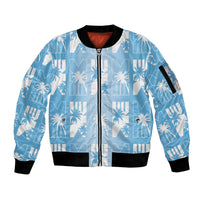 Bula Fiji Sleeve Zip Bomber Jacket Blue Makare Masi Tapa Pattern LT05 Unisex Blue - Polynesian Pride
