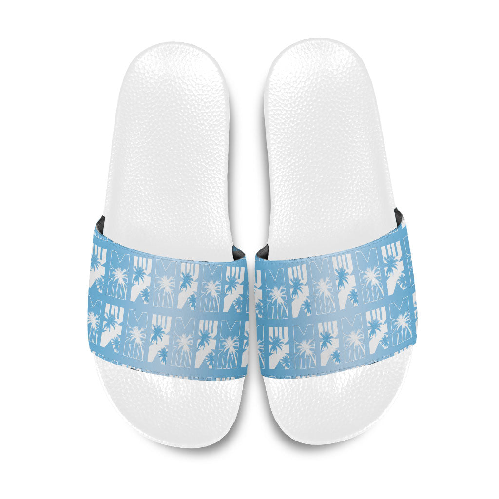 Bula Fiji Slide Sandals Blue Makare Masi Tapa Pattern LT05 Blue - Polynesian Pride