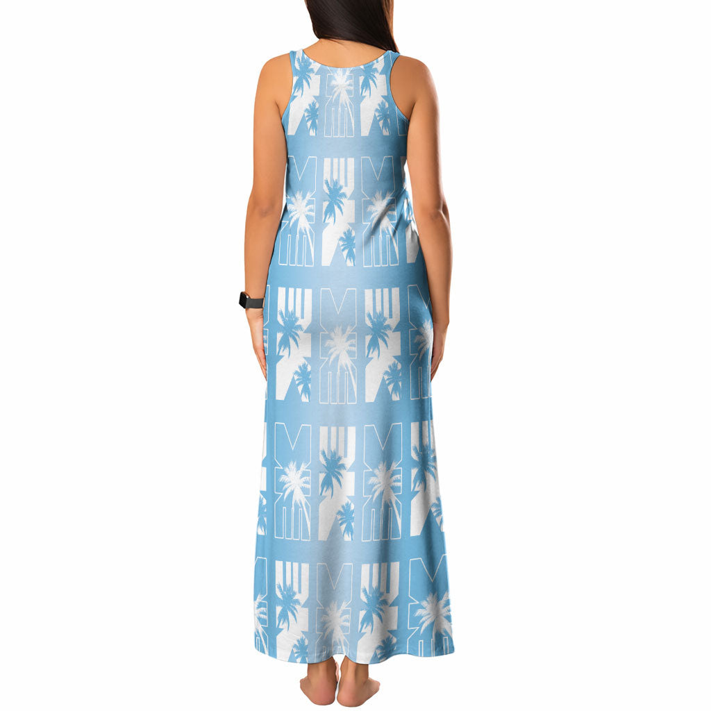 Bula Fiji Tank Maxi Dress Blue Makare Masi Tapa Pattern LT05 - Polynesian Pride