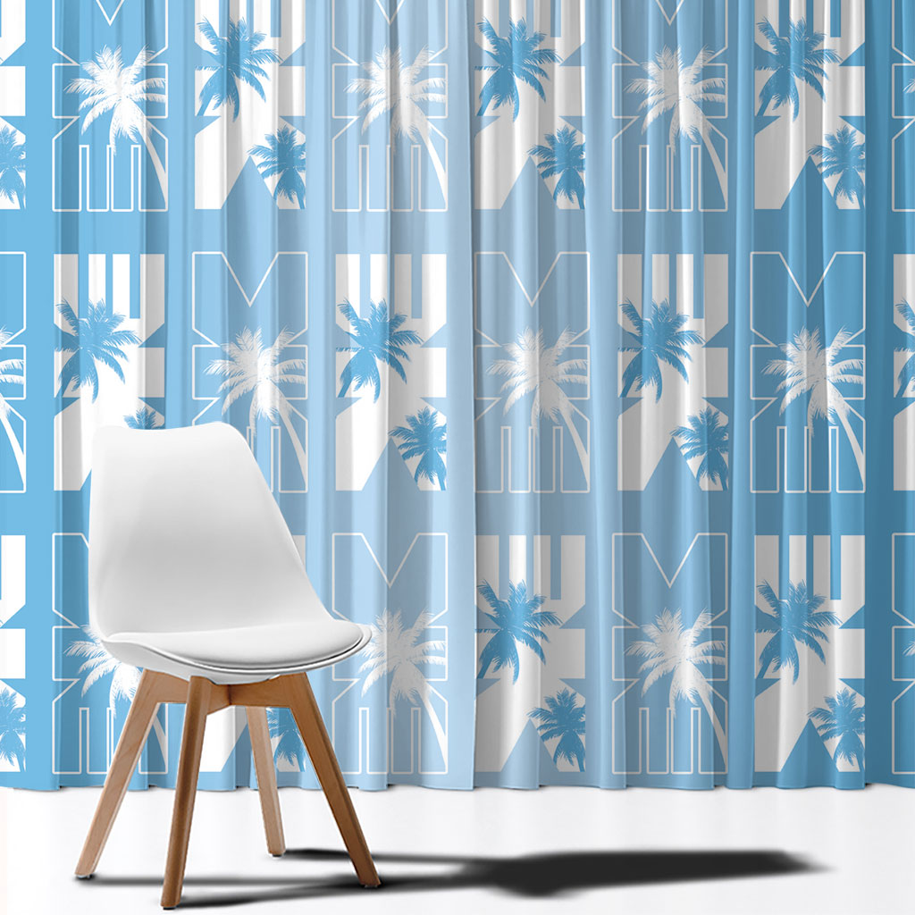 Bula Fiji Window Curtain Blue Makare Masi Tapa Pattern LT05 - Polynesian Pride