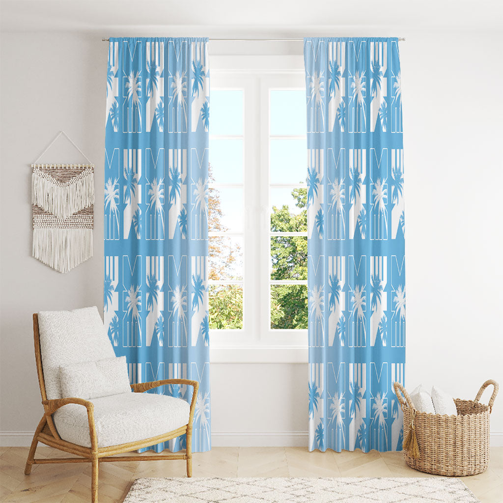 Bula Fiji Window Curtain Blue Makare Masi Tapa Pattern LT05 - Polynesian Pride