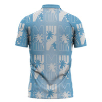 Bula Fiji Zipper Polo Shirt Blue Makare Masi Tapa Pattern LT05 - Polynesian Pride