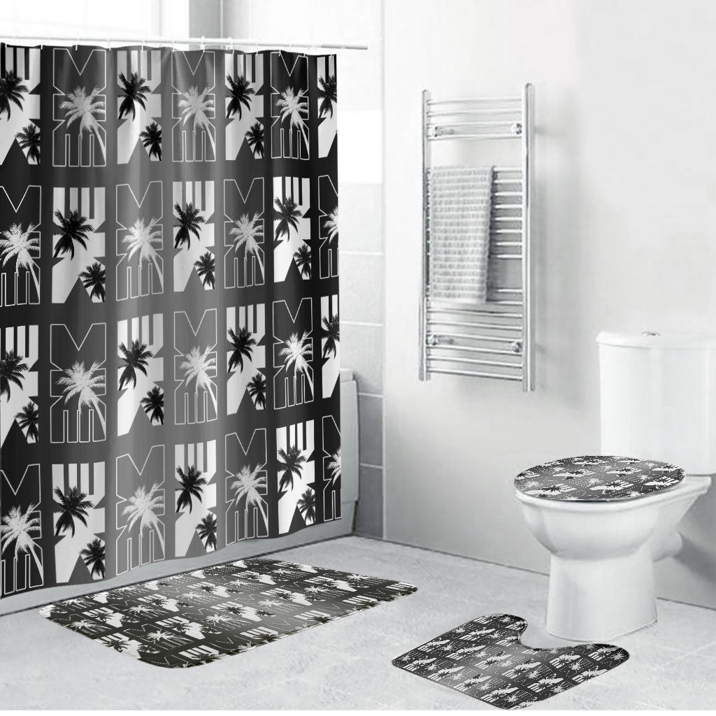 Bula Fiji Bathroom Set Black Makare Masi Tapa Pattern LT05 Bathroom Set (4 pcs) Black - Polynesian Pride