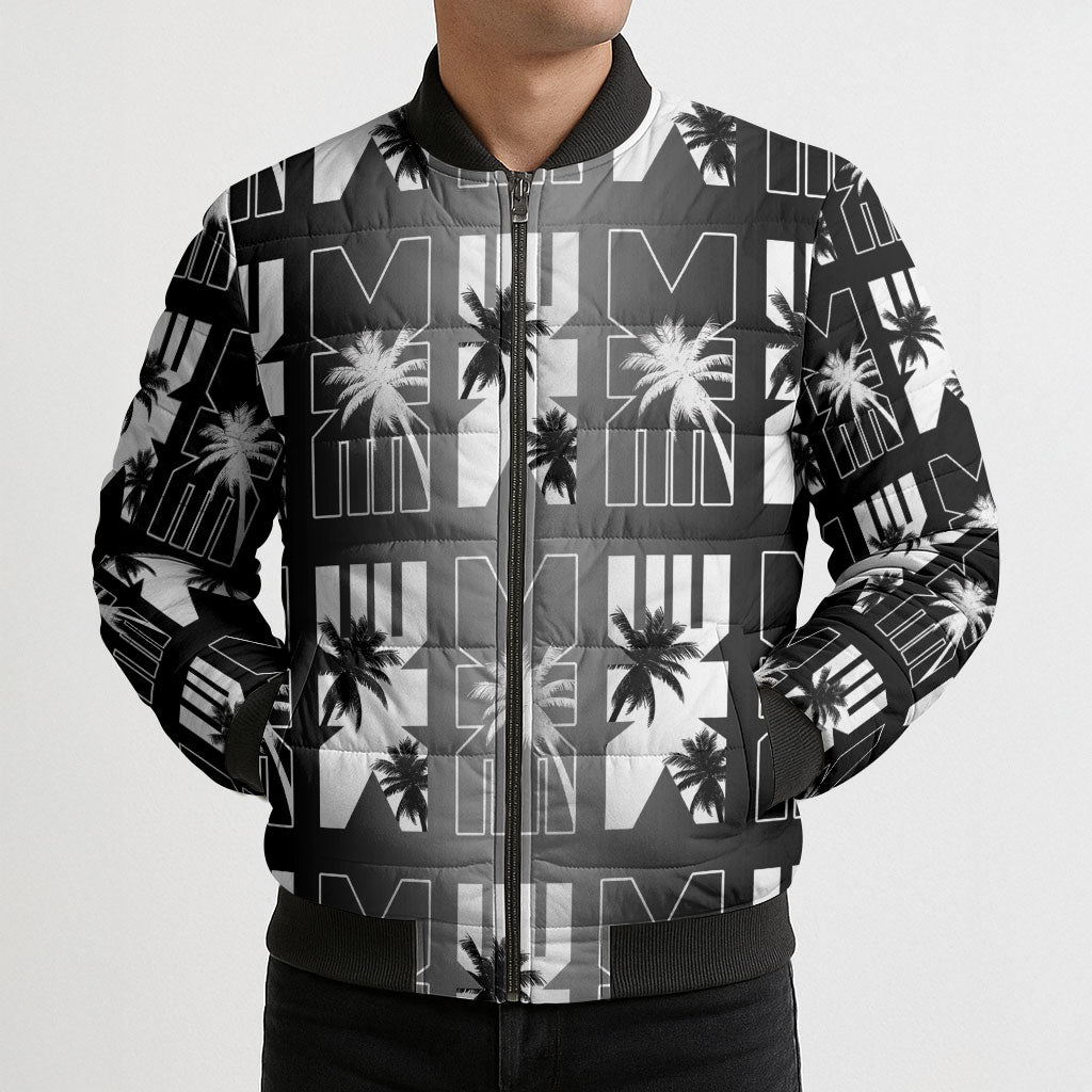 Bula Fiji Bomber Puffer Jacket Black Makare Masi Tapa Pattern LT05 - Polynesian Pride