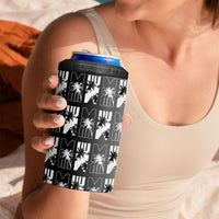Bula Fiji 4 in 1 Can Cooler Tumbler Black Makare Masi Tapa Pattern LT05 - Polynesian Pride