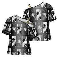 Bula Fiji Cross Shoulder Shirt Black Makare Masi Tapa Pattern LT05 - Polynesian Pride