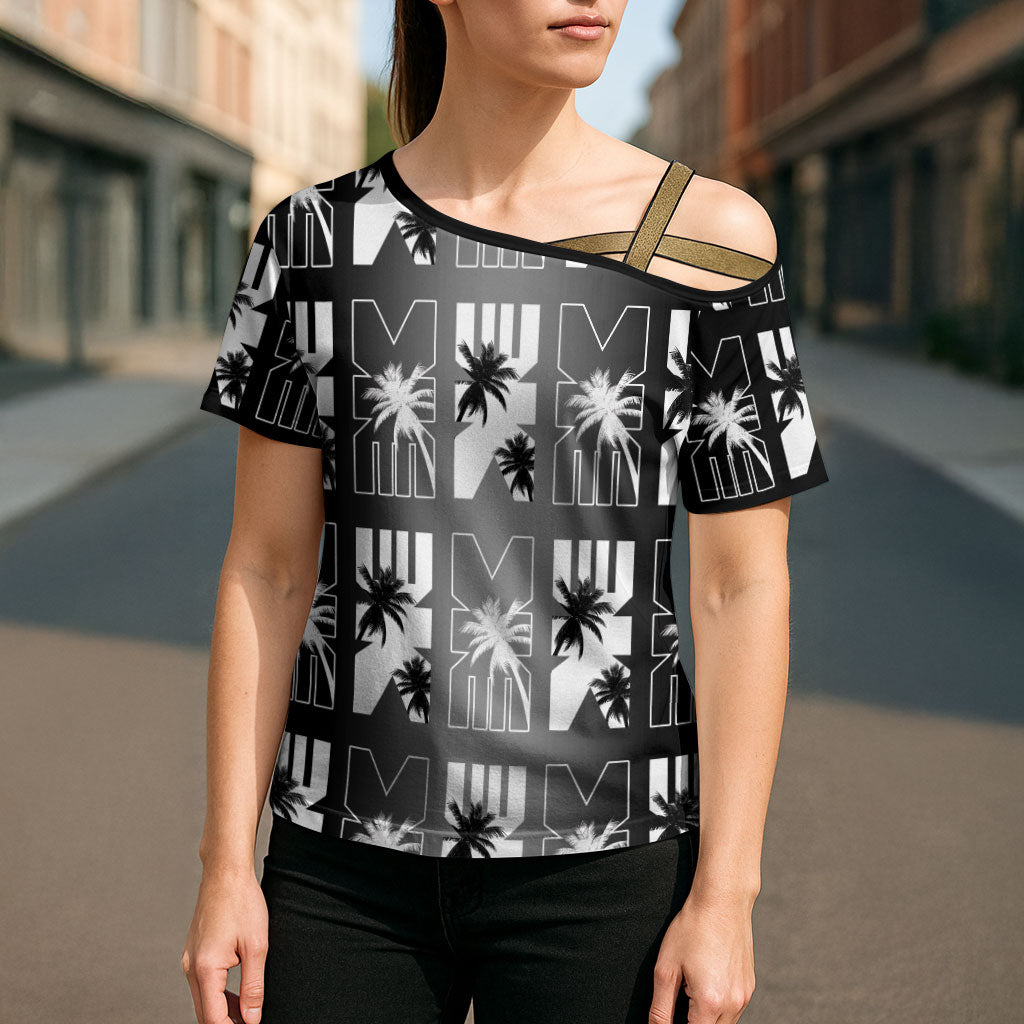 Bula Fiji Cross Shoulder Shirt Black Makare Masi Tapa Pattern LT05 - Polynesian Pride