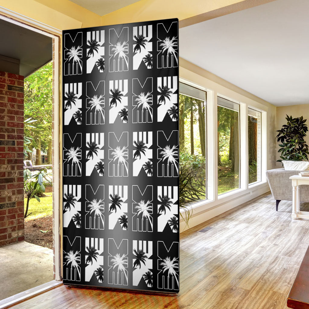 Bula Fiji Door Cover Black Makare Masi Tapa Pattern LT05 - Polynesian Pride