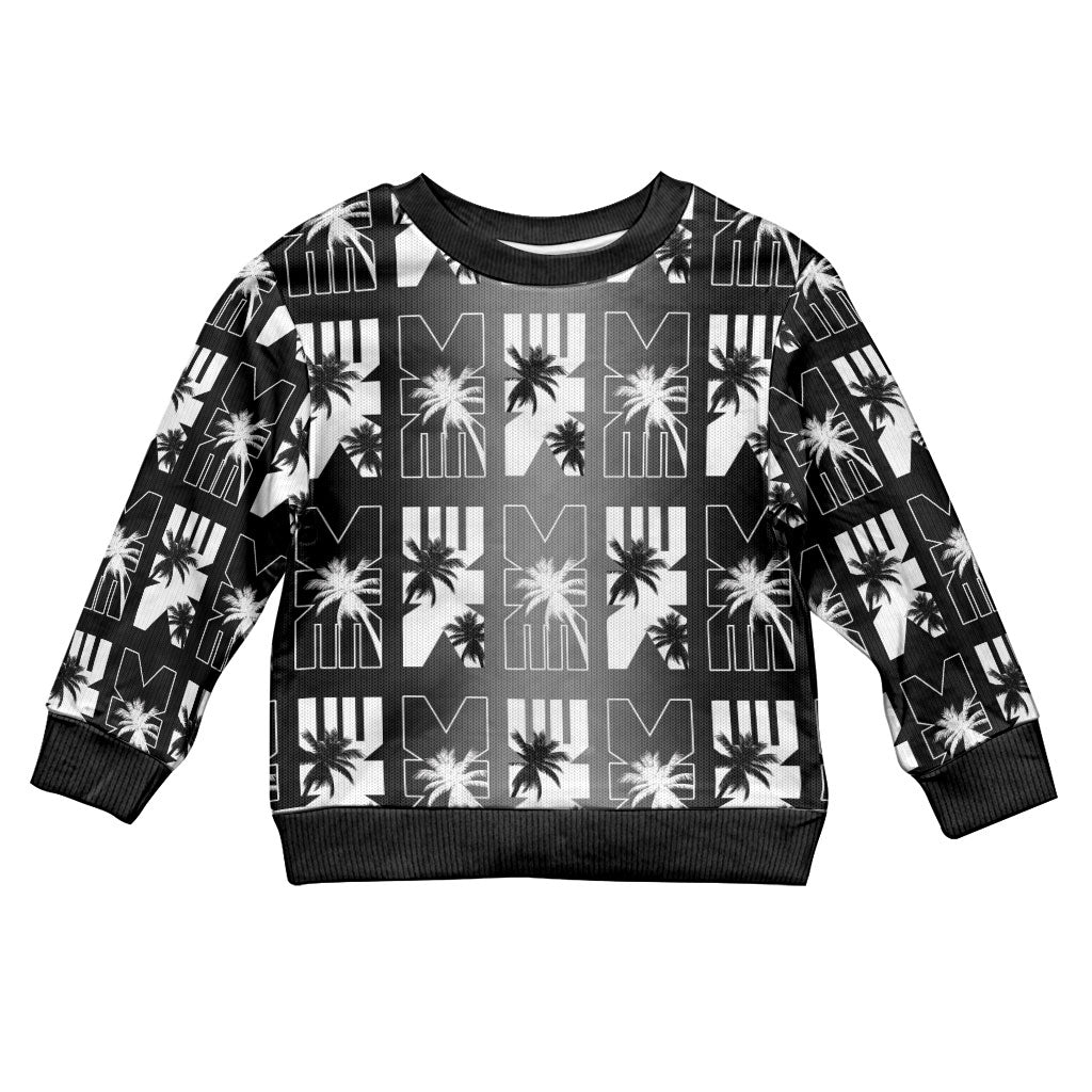 Bula Fiji Kid Ugly Christmas Sweater Black Makare Masi Tapa Pattern