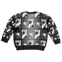 Bula Fiji Kid Ugly Christmas Sweater Black Makare Masi Tapa Pattern