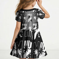 Bula Fiji Kid Short Sleeve Dress Black Makare Masi Tapa Pattern LT05 - Polynesian Pride