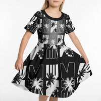 Bula Fiji Kid Short Sleeve Dress Black Makare Masi Tapa Pattern LT05 - Polynesian Pride