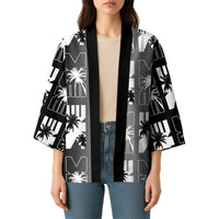 Bula Fiji Kimono Black Makare Masi Tapa Pattern LT05 - Polynesian Pride