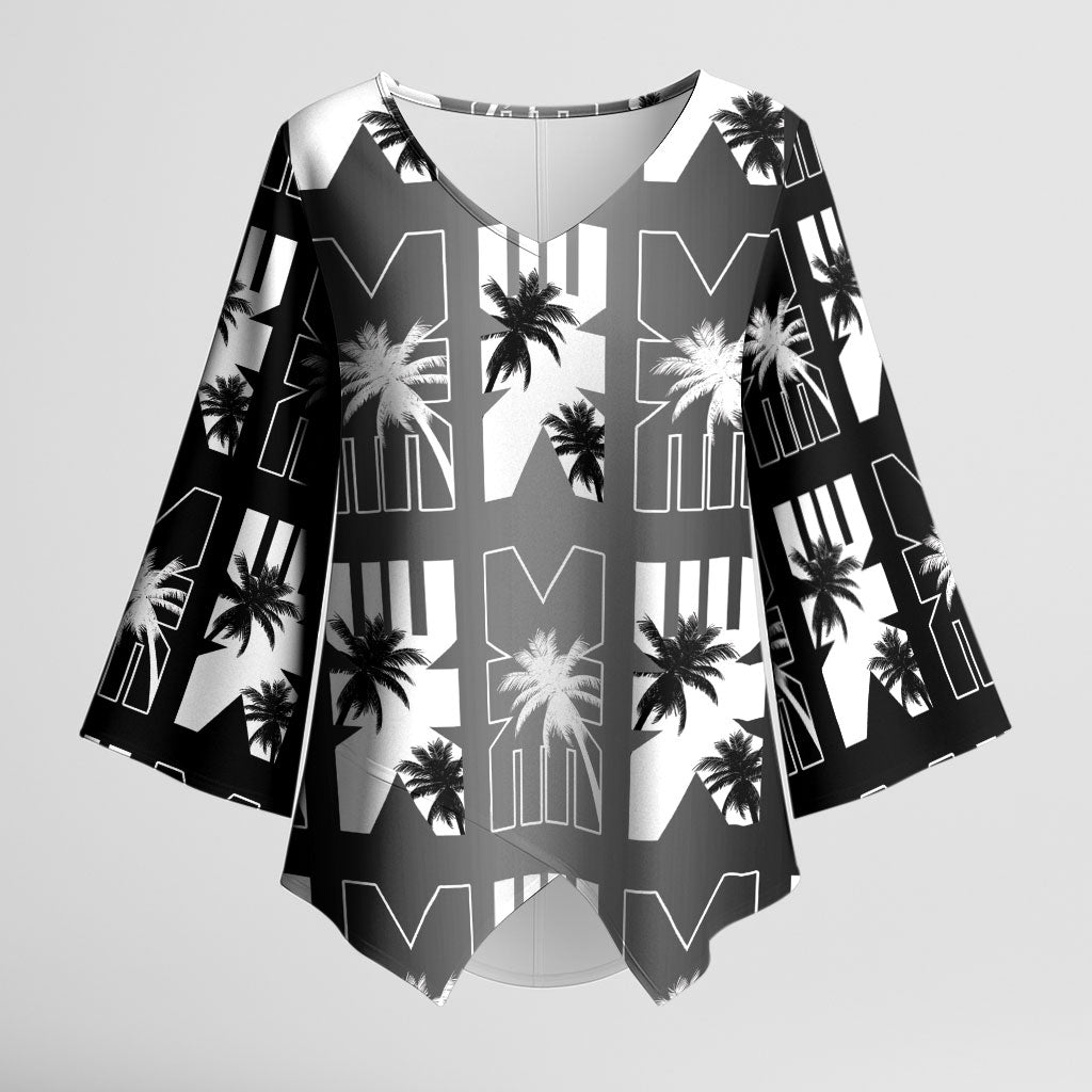 Bula Fiji Kimono Sleeve Blouse Black Makare Masi Tapa Pattern LT05 Female Black - Polynesian Pride