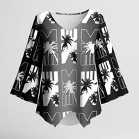 Bula Fiji Kimono Sleeve Blouse Black Makare Masi Tapa Pattern LT05 Female Black - Polynesian Pride