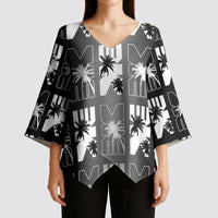 Bula Fiji Kimono Sleeve Blouse Black Makare Masi Tapa Pattern LT05 - Polynesian Pride