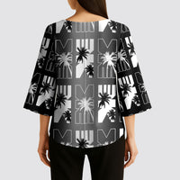 Bula Fiji Kimono Sleeve Blouse Black Makare Masi Tapa Pattern LT05 - Polynesian Pride