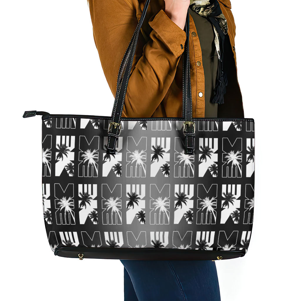 Bula Fiji Leather Tote Bag Black Makare Masi Tapa Pattern LT05 - Polynesian Pride