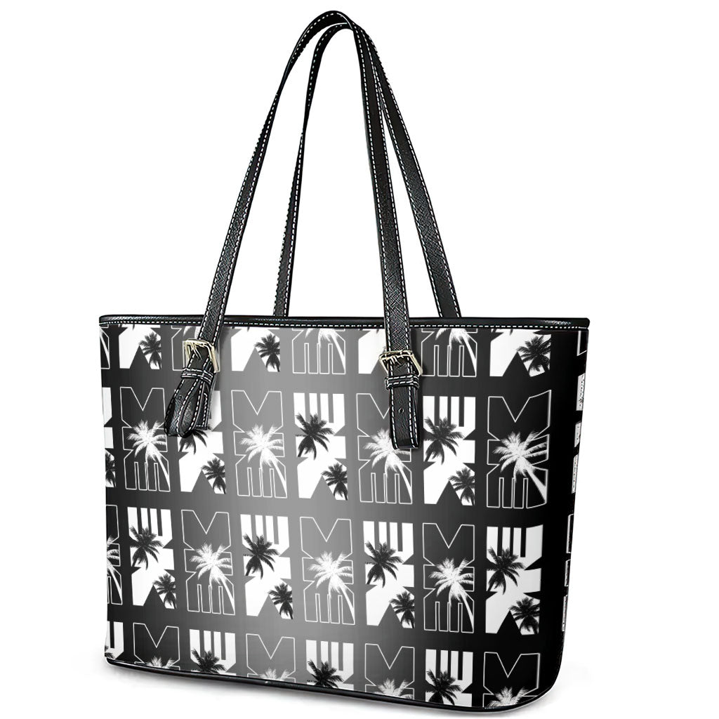 Bula Fiji Leather Tote Bag Black Makare Masi Tapa Pattern LT05 - Polynesian Pride