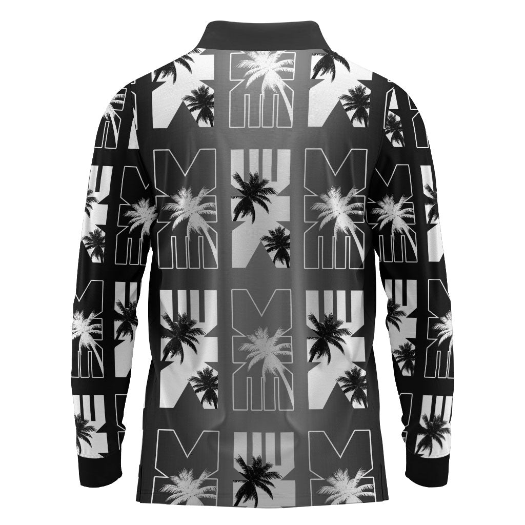 Bula Fiji Long Sleeve Polo Shirt Black Makare Masi Tapa Pattern LT05 - Polynesian Pride
