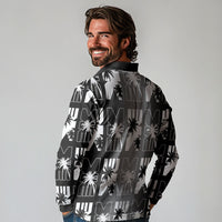 Bula Fiji Long Sleeve Polo Shirt Black Makare Masi Tapa Pattern LT05 - Polynesian Pride
