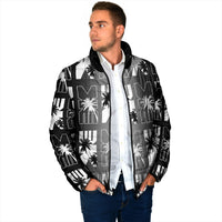 Bula Fiji Padded Jacket Black Makare Masi Tapa Pattern LT05 - Polynesian Pride