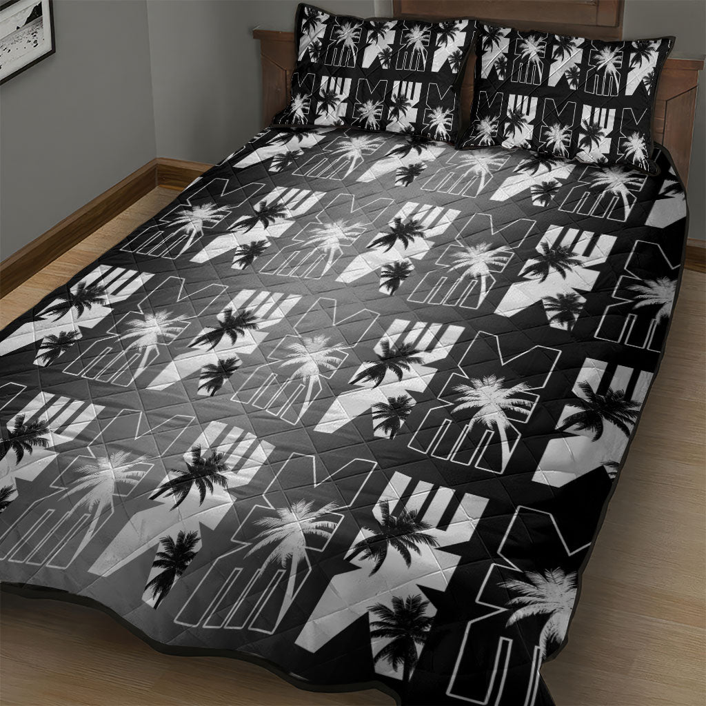 Bula Fiji Quilt Bed Set Black Makare Masi Tapa Pattern LT05 - Polynesian Pride