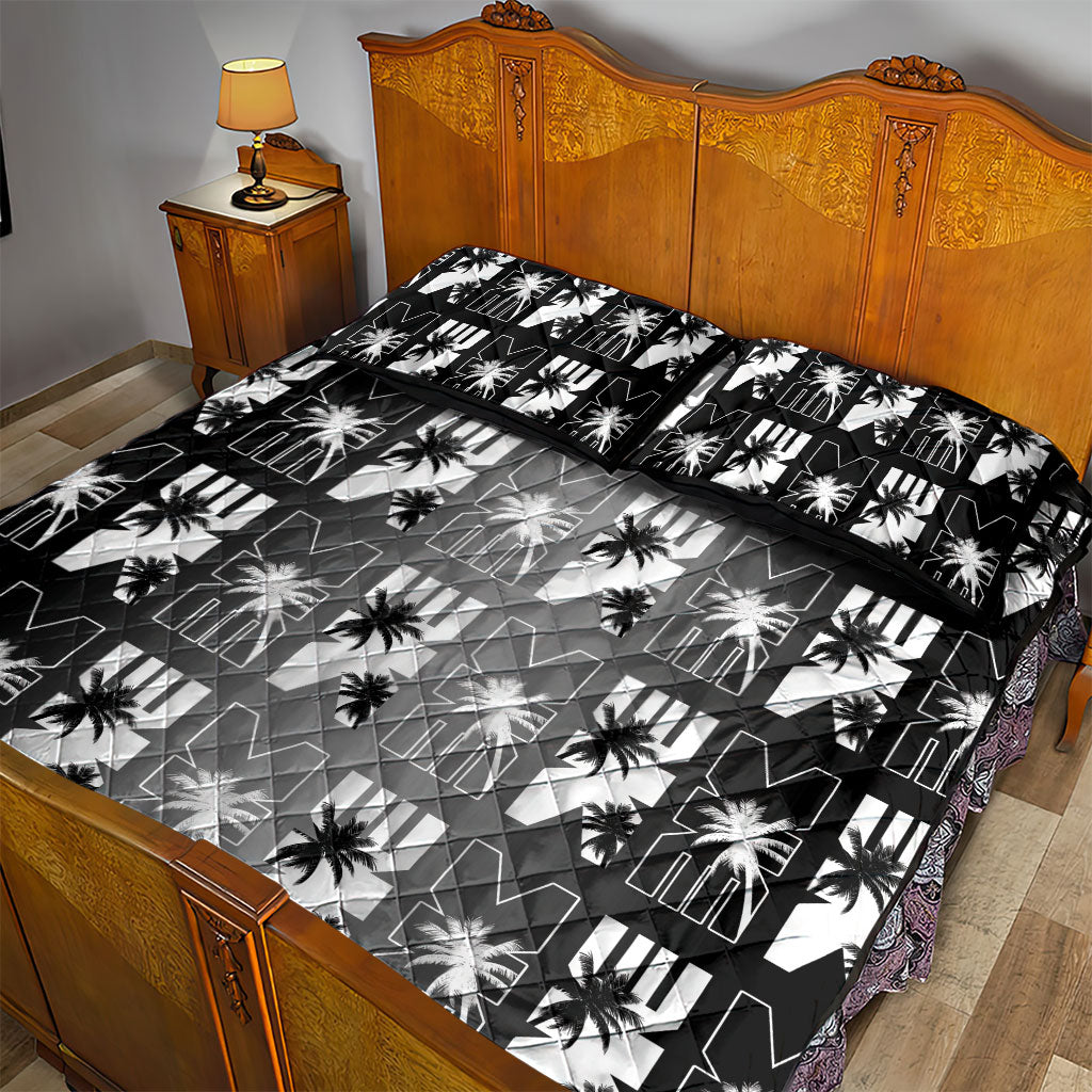 Bula Fiji Quilt Bed Set Black Makare Masi Tapa Pattern LT05 - Polynesian Pride