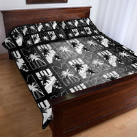 Bula Fiji Quilt Bed Set Black Makare Masi Tapa Pattern LT05 - Polynesian Pride