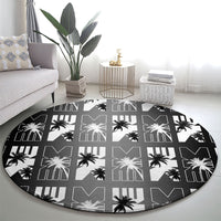 Bula Fiji Round Carpet Black Makare Masi Tapa Pattern LT05 - Polynesian Pride